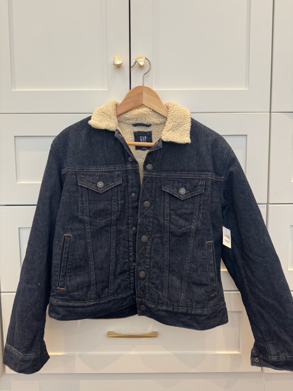 GAP Dark Blue Denim Jacket with Cream Sherpa Collar